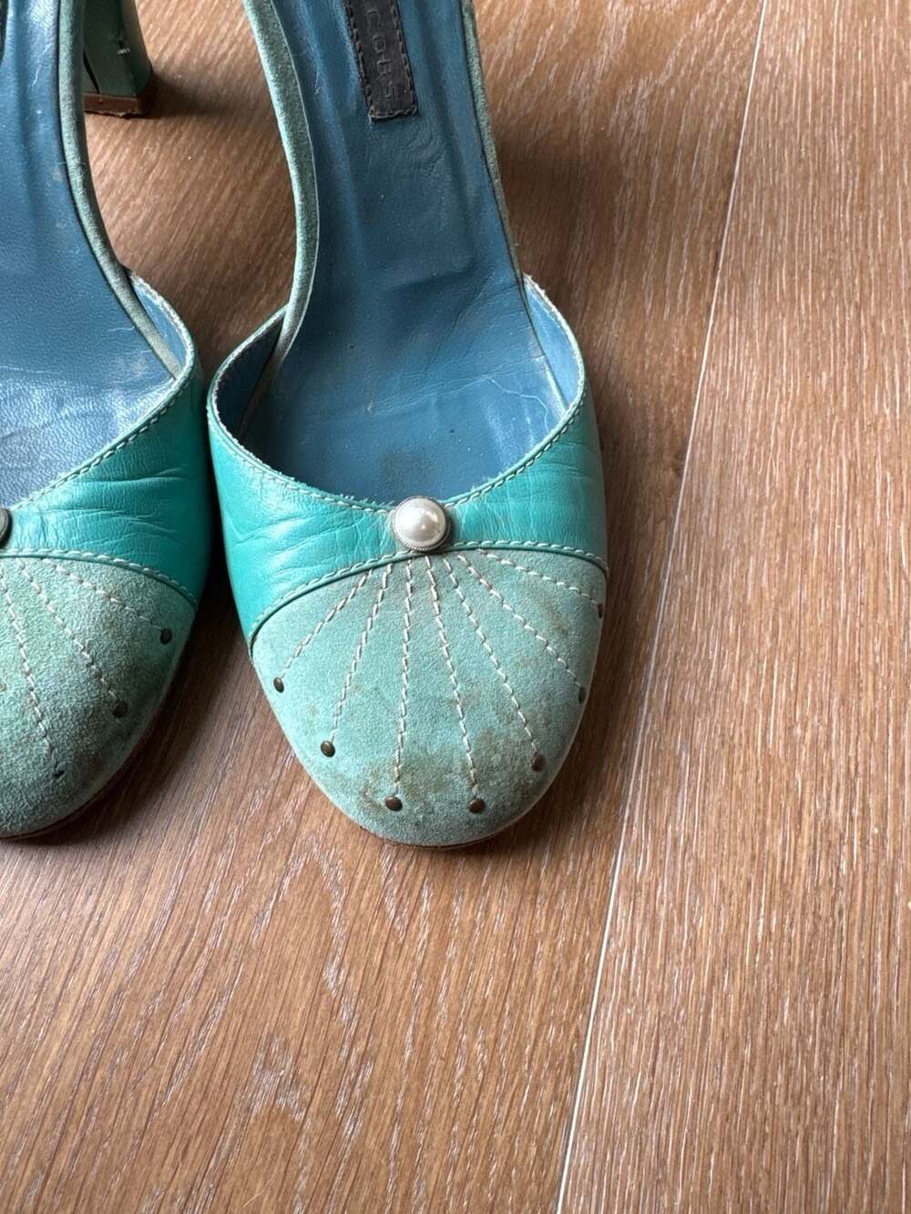 Vintage Marc Jacobs Turquoise Suede & Leather Mary Jane Heels - Size 38 - Picture 10 of 11